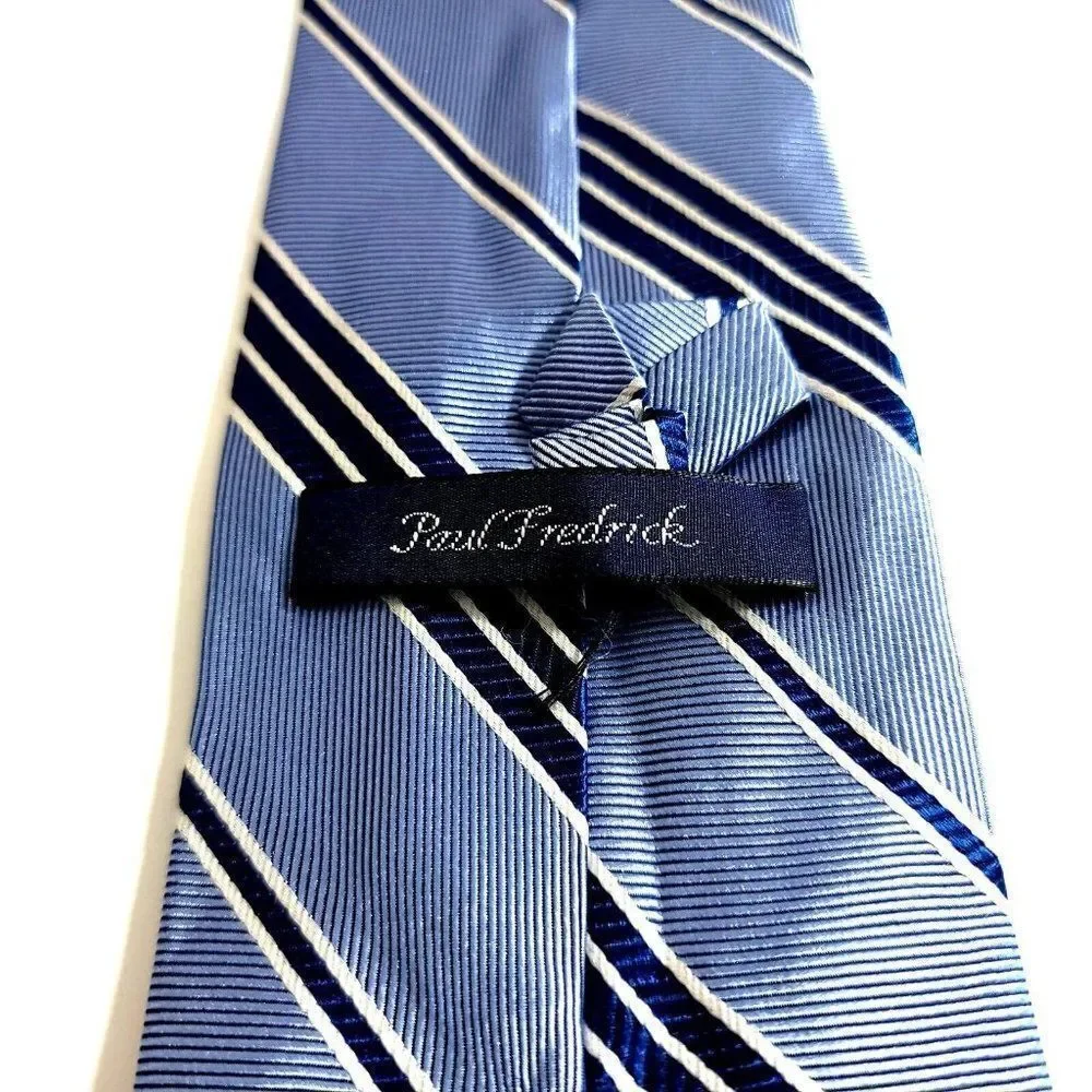 Paul Fredrick Blue Striped‎ Woven Silk Tie